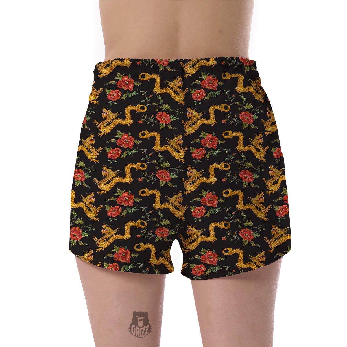 Chinese Dragon Rose Pattern Print Women's Shorts-grizzshop