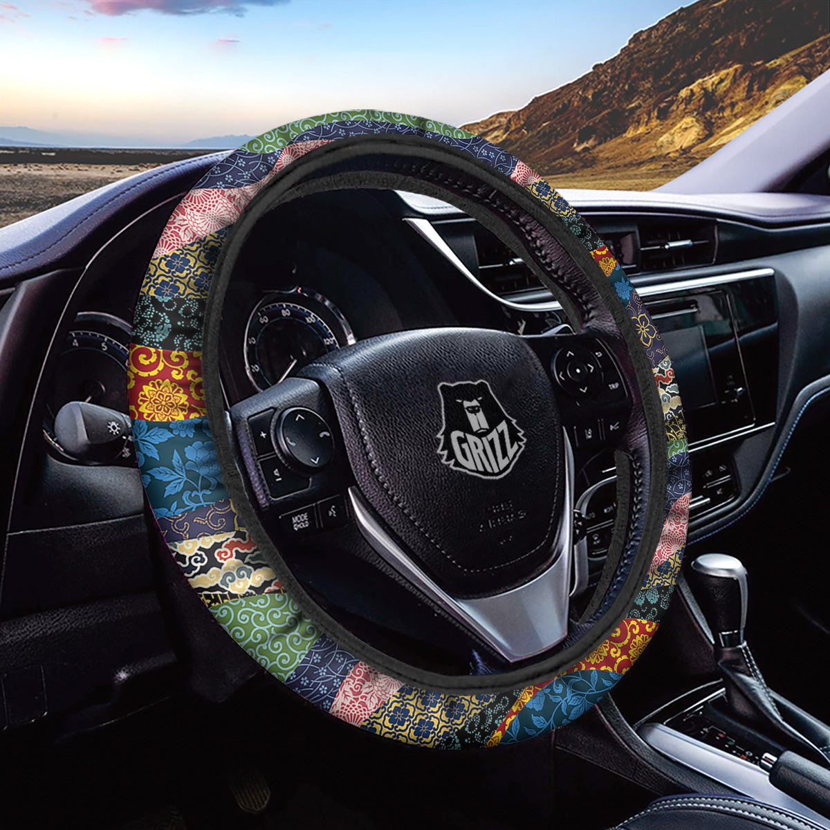 Chinese Fabric Art Print Pattern Car Steering Wheel Cover-grizzshop