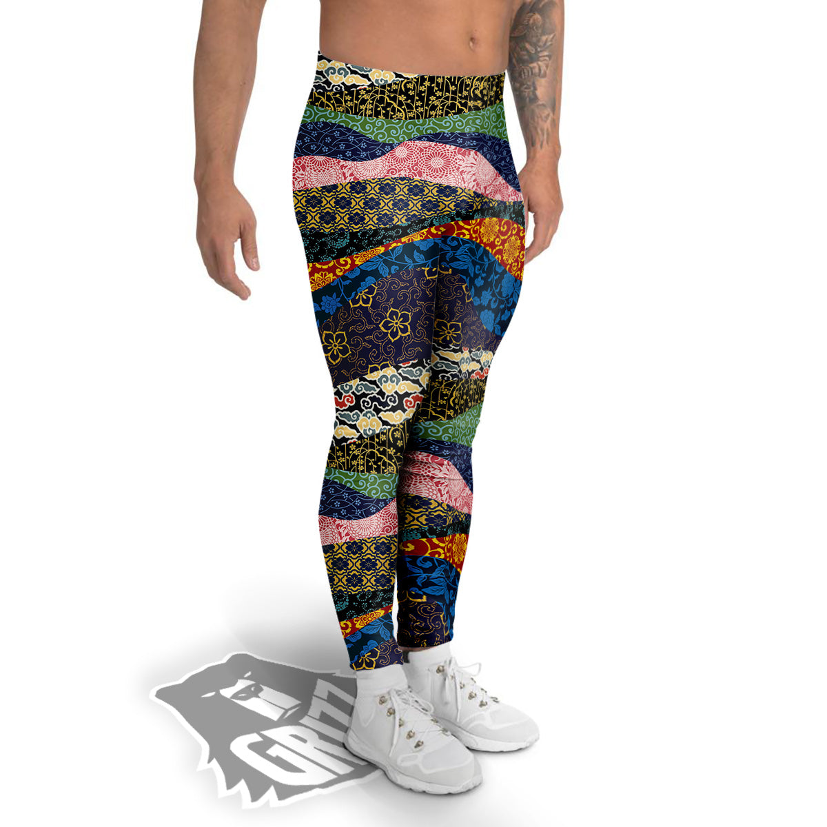 Chinese Fabric Art Print Pattern Men's Leggings-grizzshop