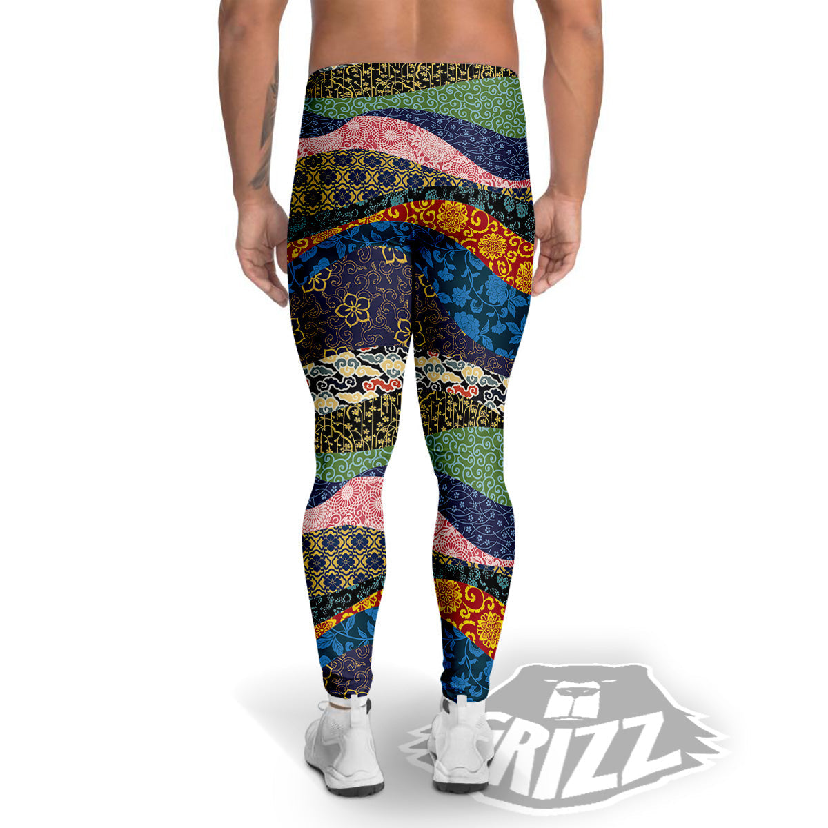 Chinese Fabric Art Print Pattern Men's Leggings-grizzshop