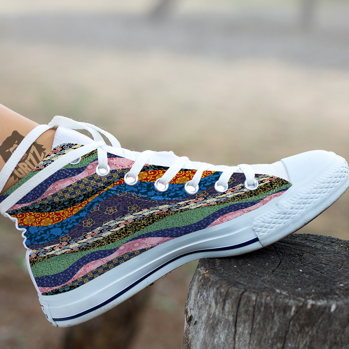 Chinese Fabric Art Print Pattern White High Top Shoes-grizzshop