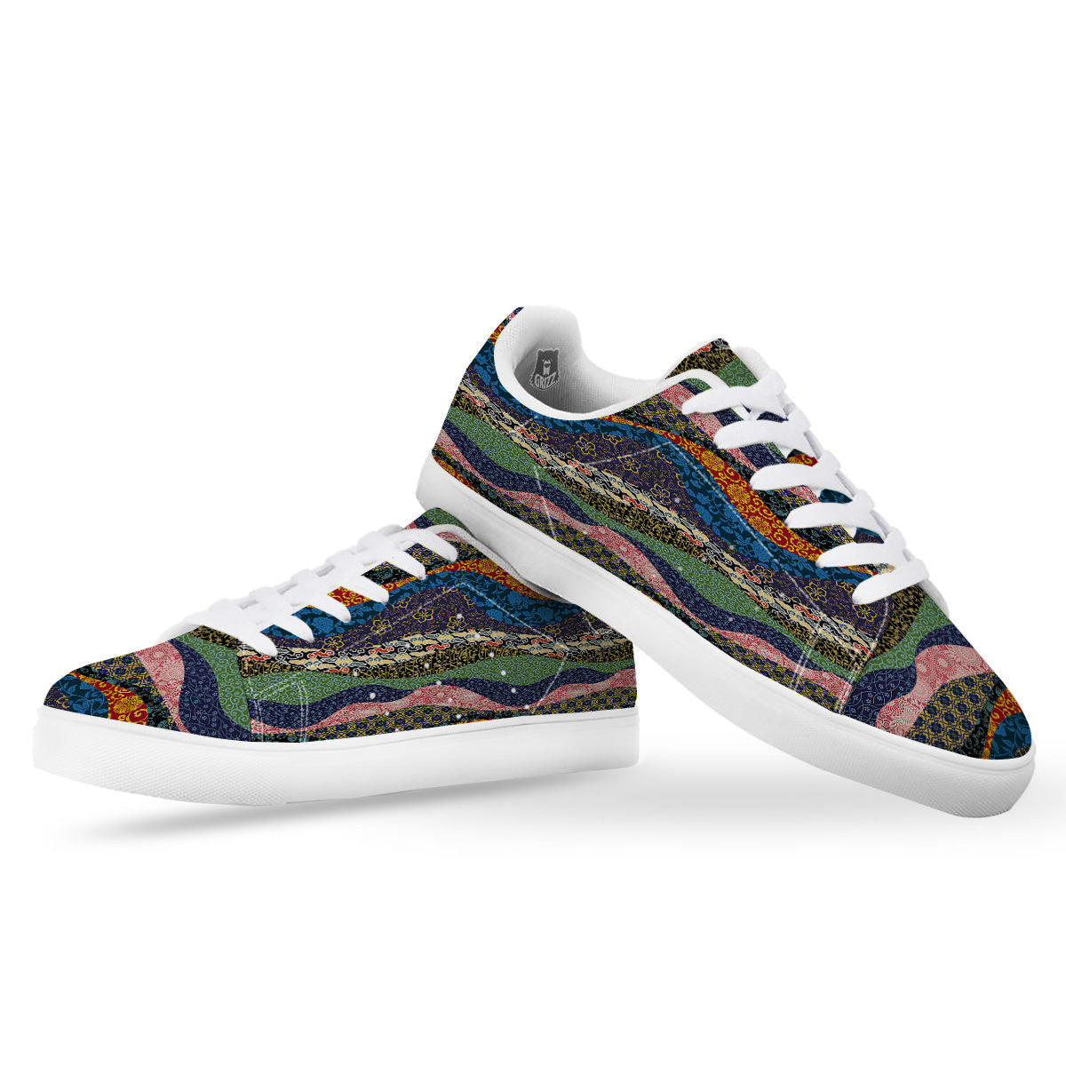 Chinese Fabric Art Print Pattern White Low Top Sneakers-grizzshop