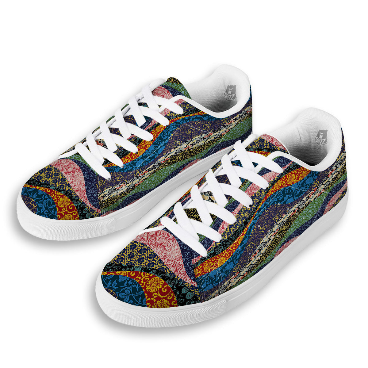 Chinese Fabric Art Print Pattern White Low Top Sneakers-grizzshop