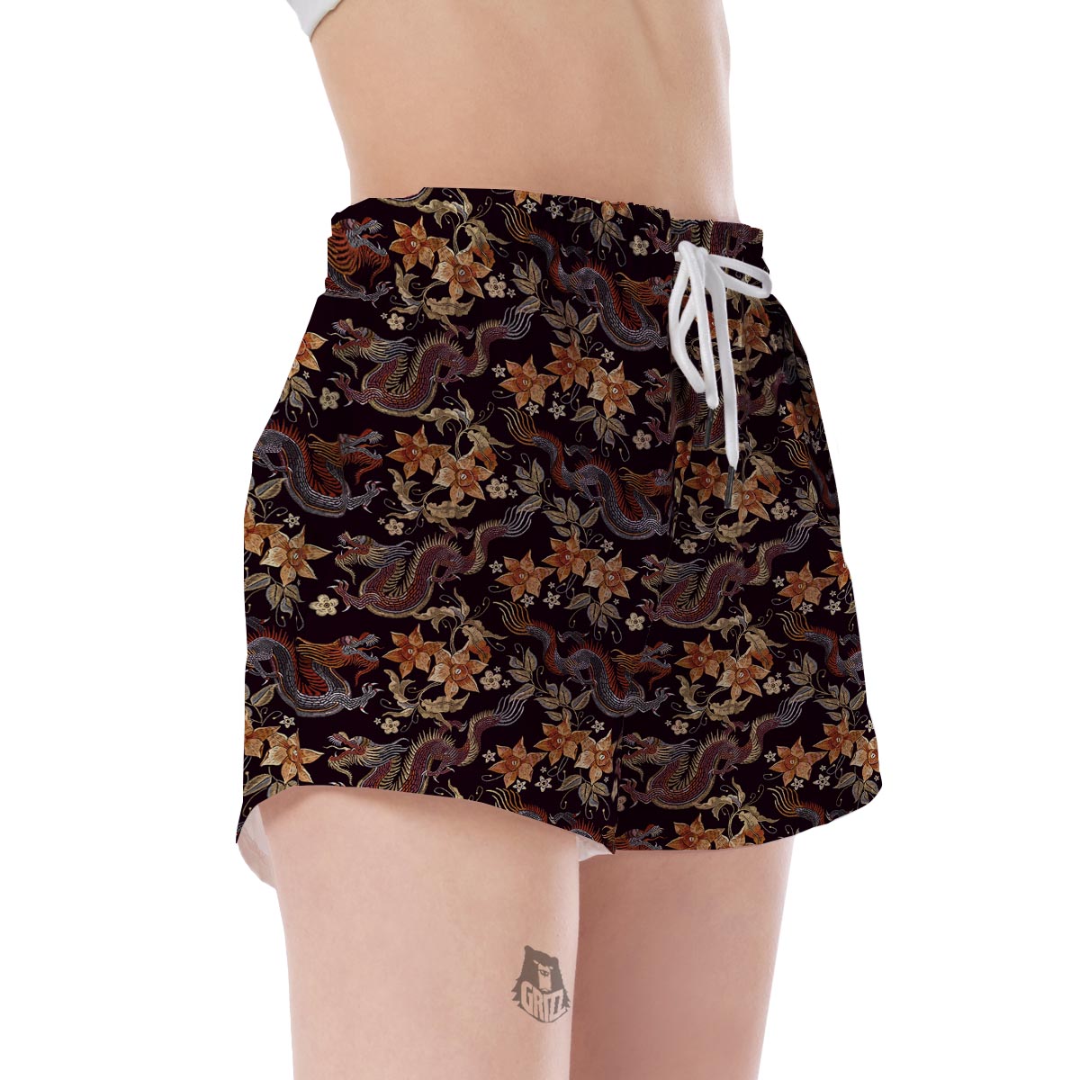 Chinese Floral Dragon Pattern Print Women's Shorts-grizzshop