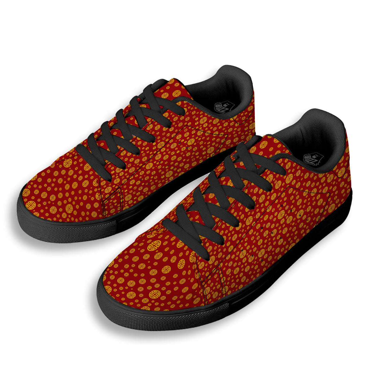 Chinese Gold Print Pattern Black Low Top Sneakers-grizzshop