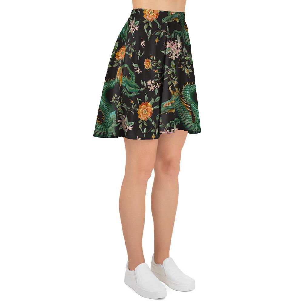 Chinese Green Dragon Print Women's Skirt-grizzshop