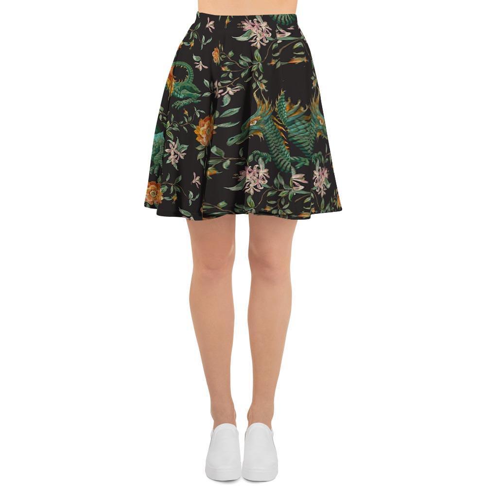 Chinese Green Dragon Print Women's Skirt-grizzshop