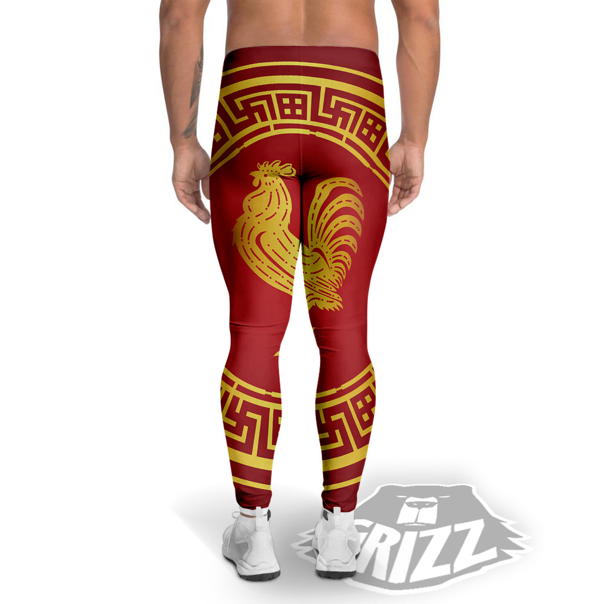 Chinese New Year Rooster Print Men's Leggings-grizzshop