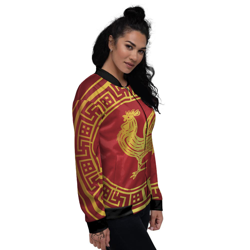 Chinese New Year Rooster Print Women's Bomber Jacket-grizzshop