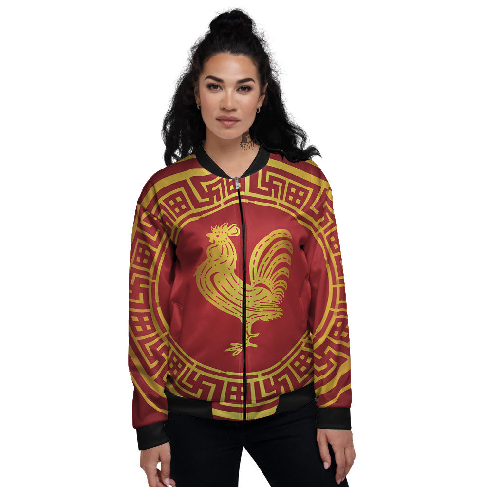 Chinese New Year Rooster Print Women's Bomber Jacket-grizzshop