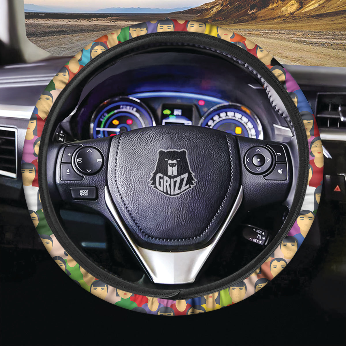 Chinese People Colorful Print Pattern Car Steering Wheel Cover-grizzshop