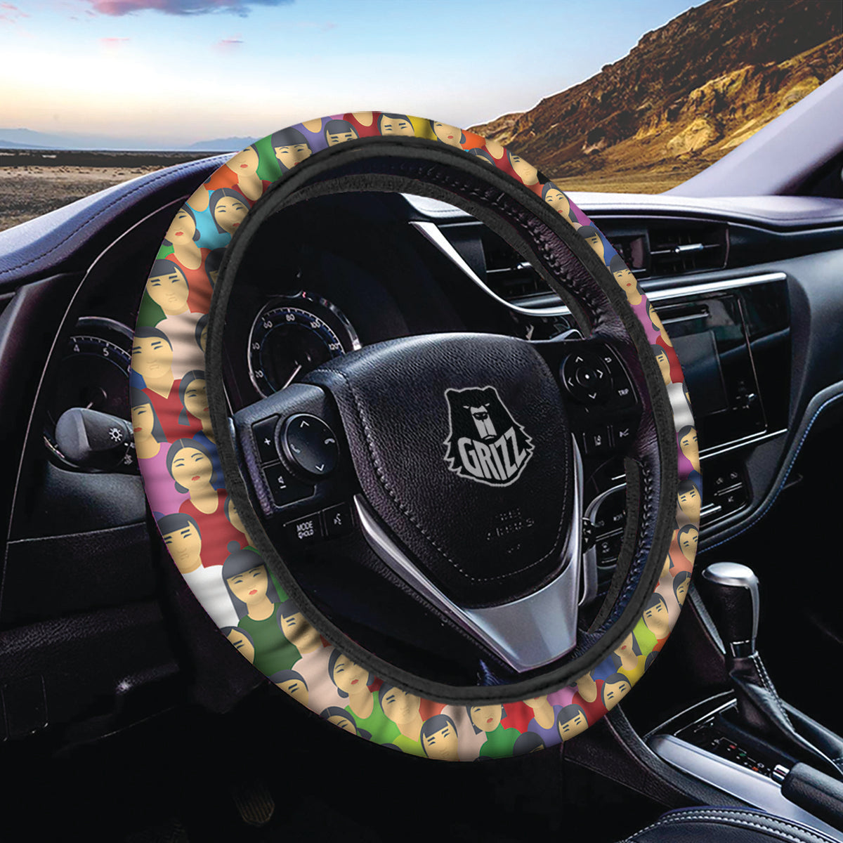 Chinese People Colorful Print Pattern Car Steering Wheel Cover-grizzshop