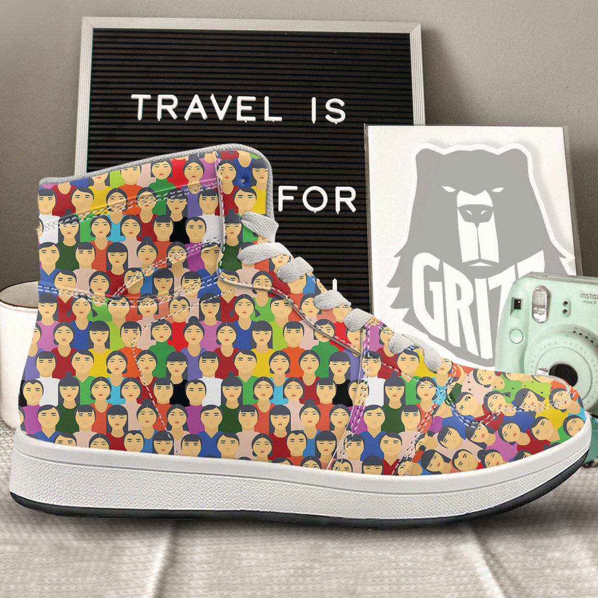 Chinese People Colorful Print Pattern High Top Sneakers-grizzshop