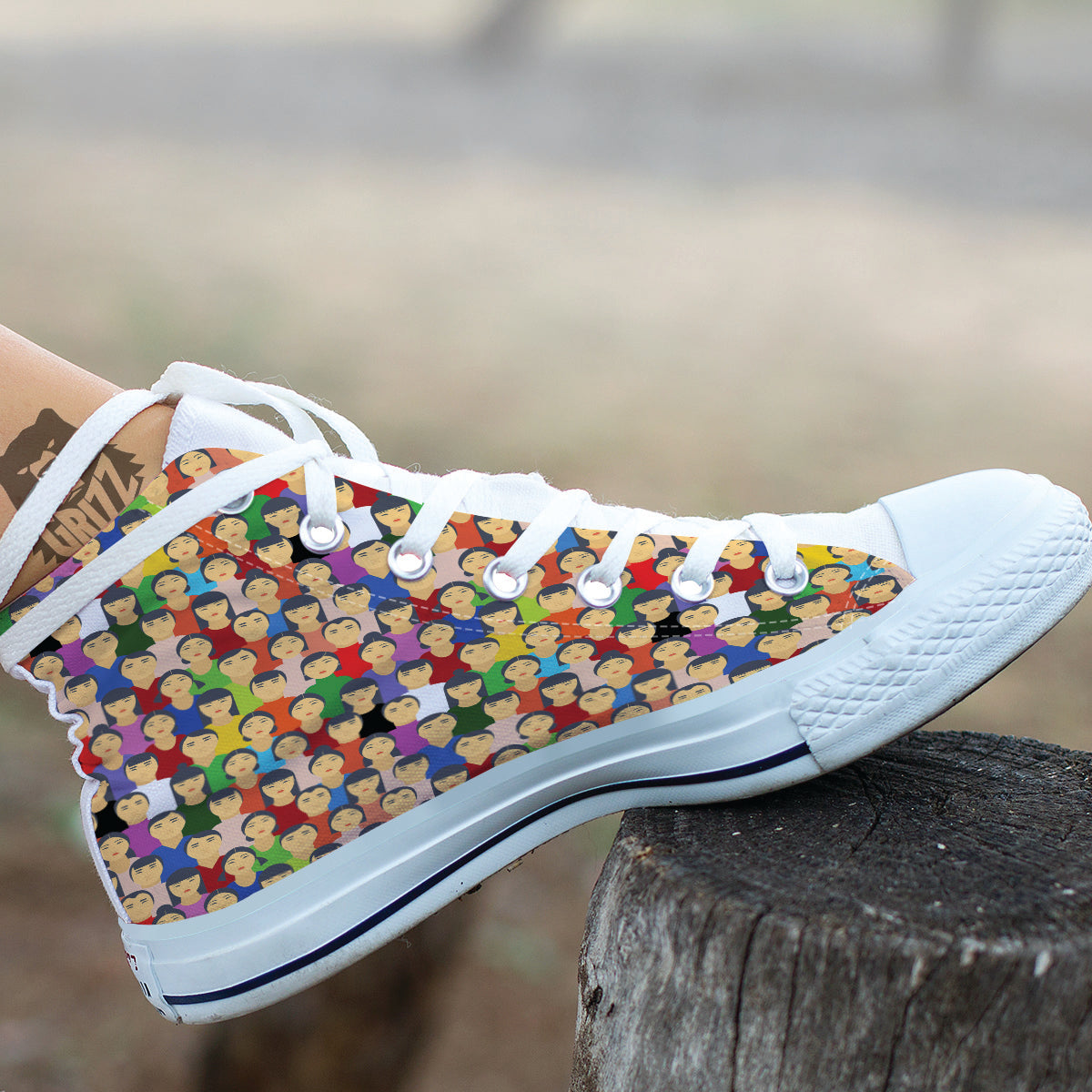 Chinese People Colorful Print Pattern White High Top Shoes-grizzshop