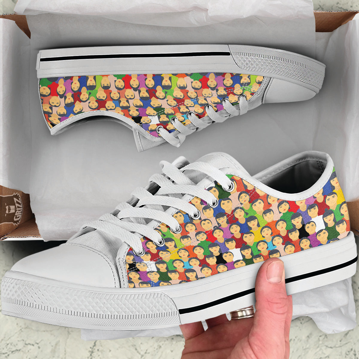 Chinese People Colorful Print Pattern White Low Top Shoes-grizzshop