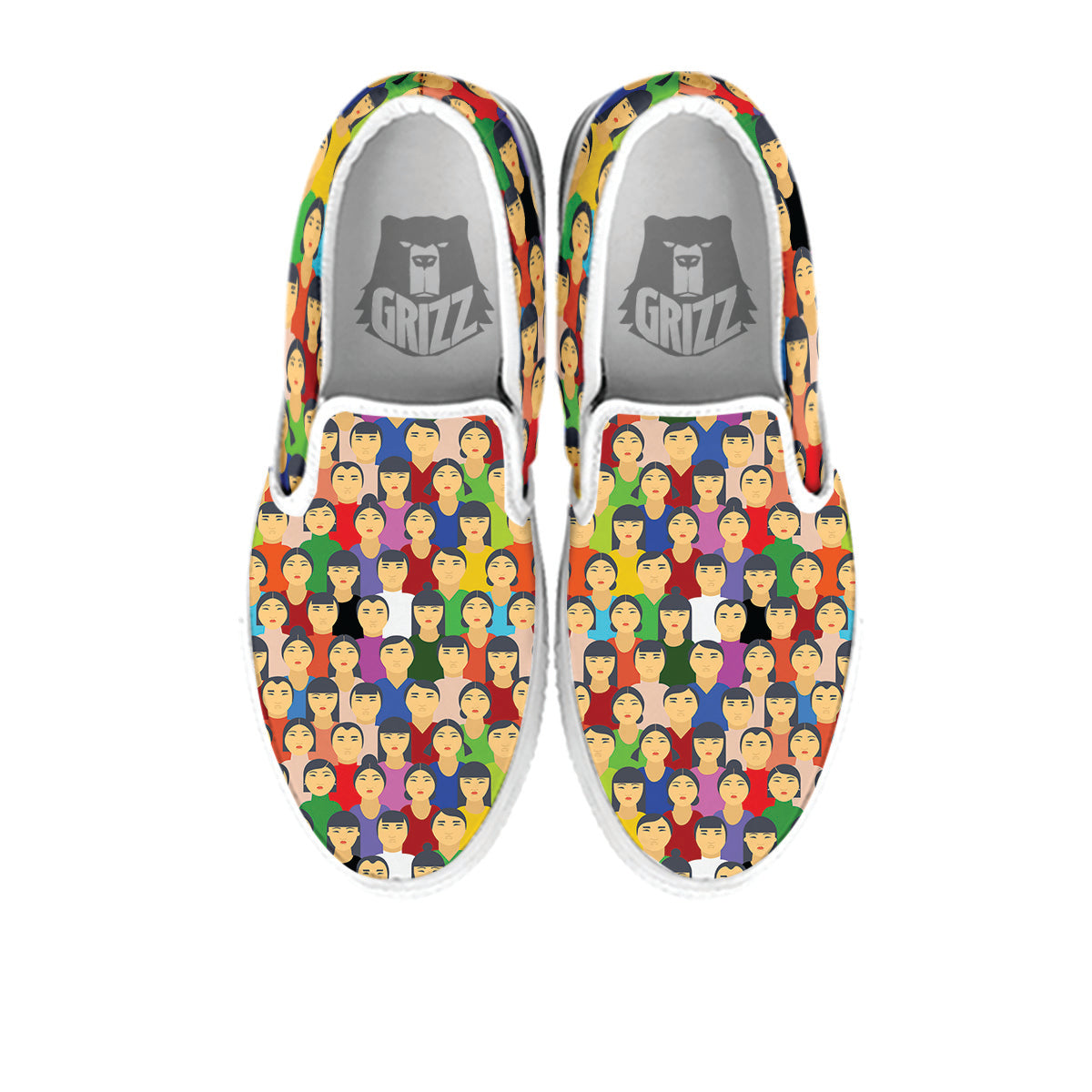 Chinese People Colorful Print Pattern White Slip On Shoes-grizzshop