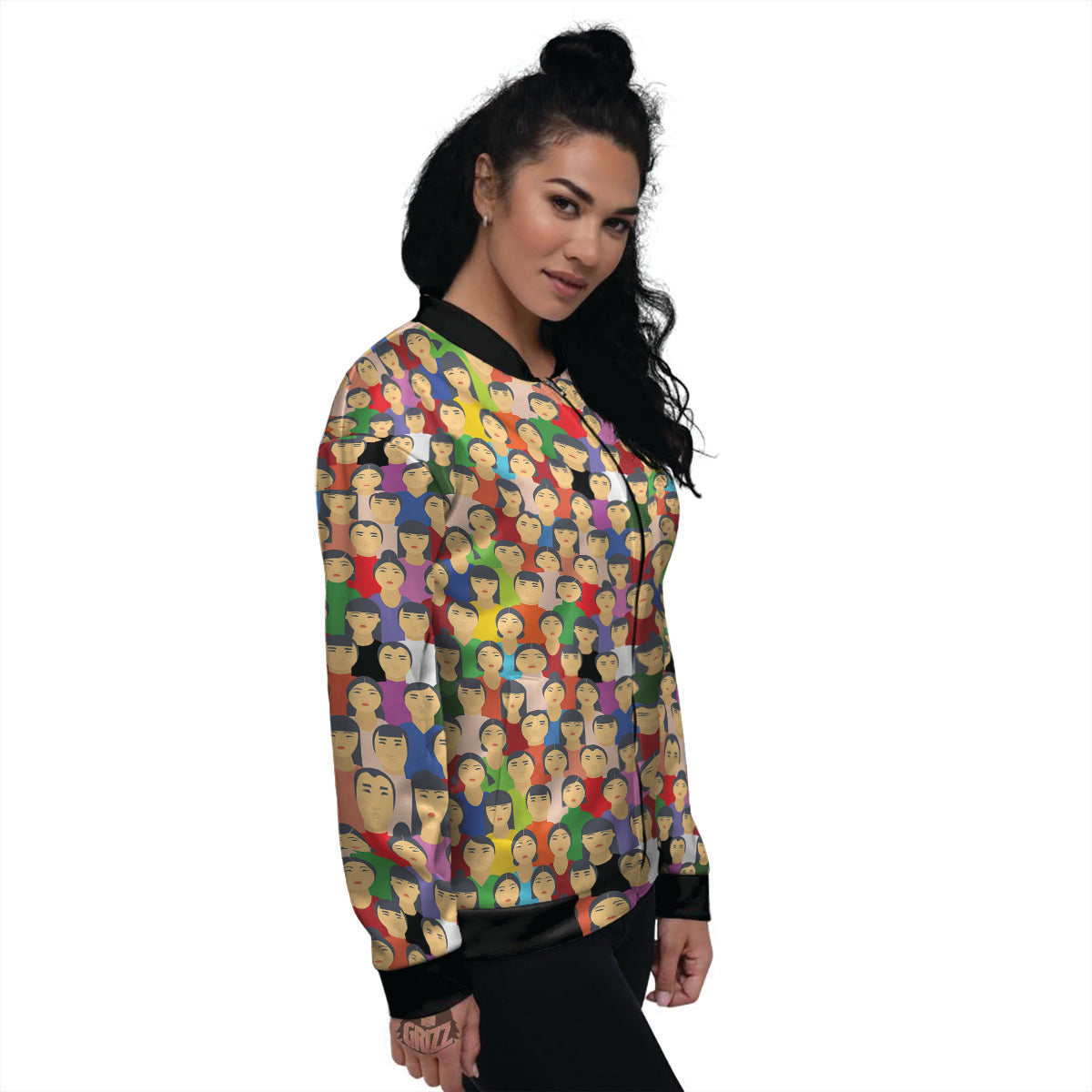 Chinese People Colorful Print Pattern Women's Bomber Jacket-grizzshop
