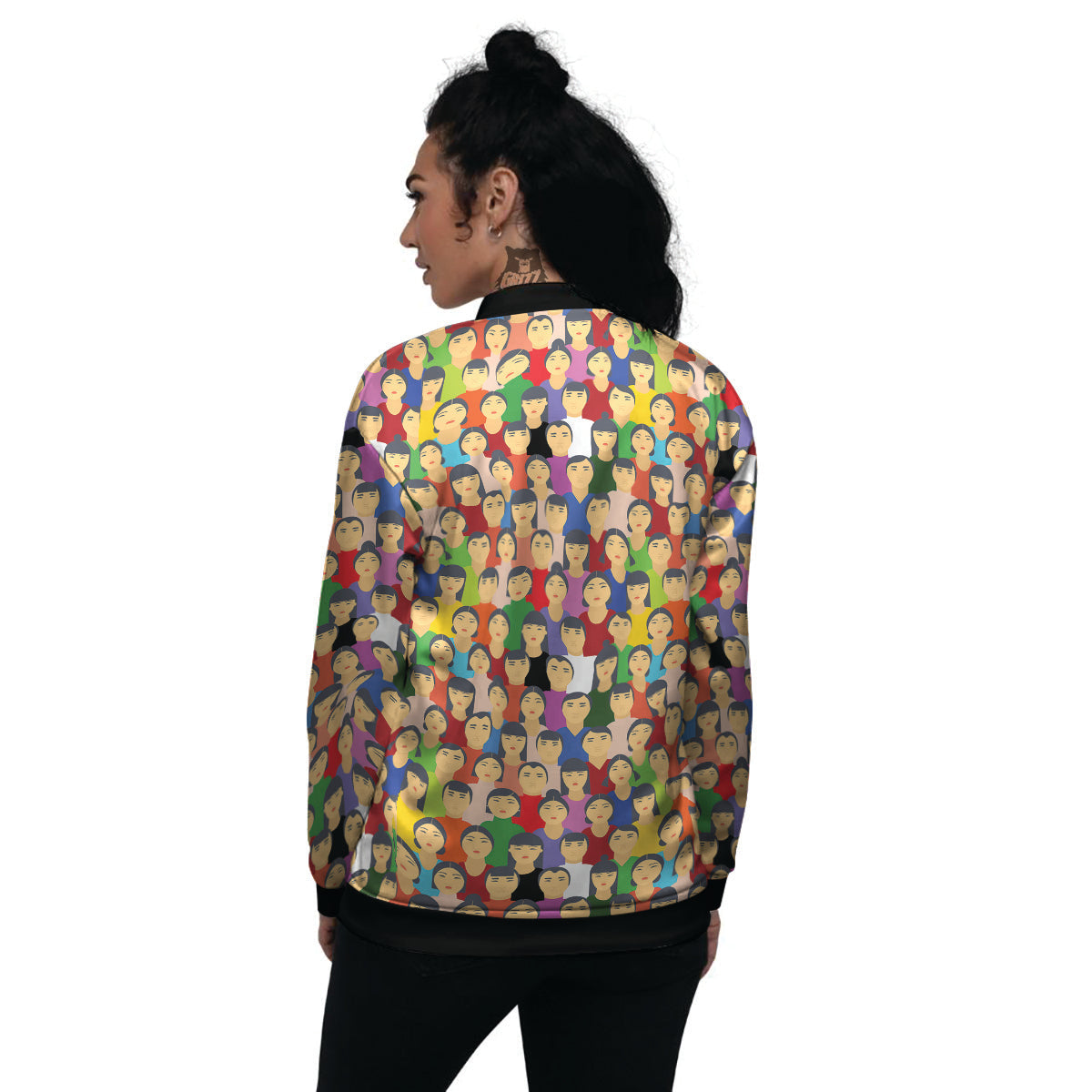 Chinese People Colorful Print Pattern Women's Bomber Jacket-grizzshop