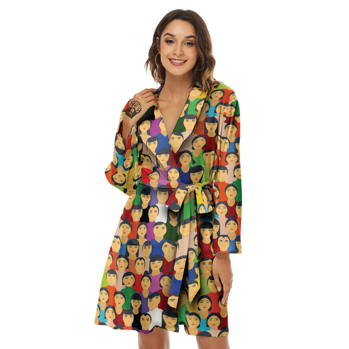 Chinese People Colorful Print Pattern Women's Robe-grizzshop