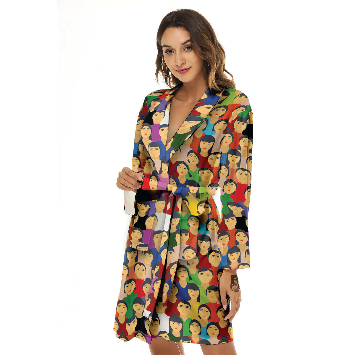 Chinese People Colorful Print Pattern Women's Robe-grizzshop