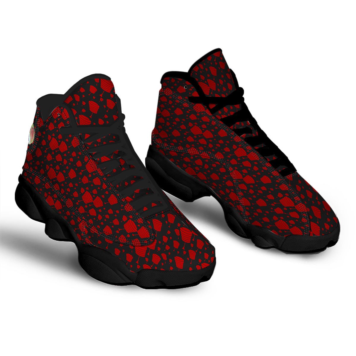Chinese Red And Black Print Pattern Black Basketball Shoes-grizzshop