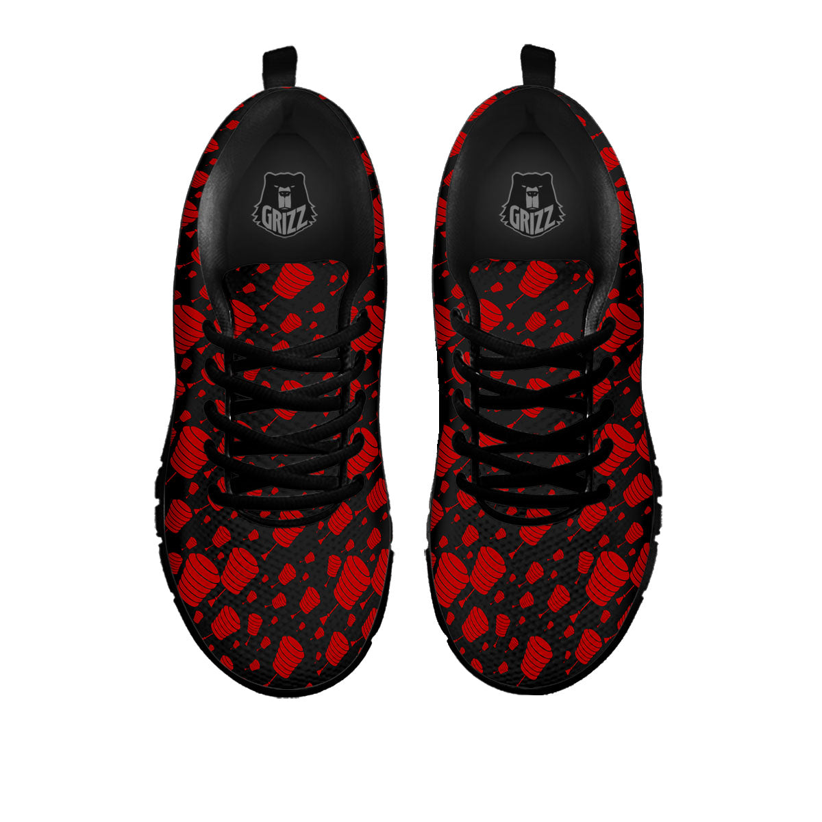 Chinese Red And Black Print Pattern Black Sneaker-grizzshop
