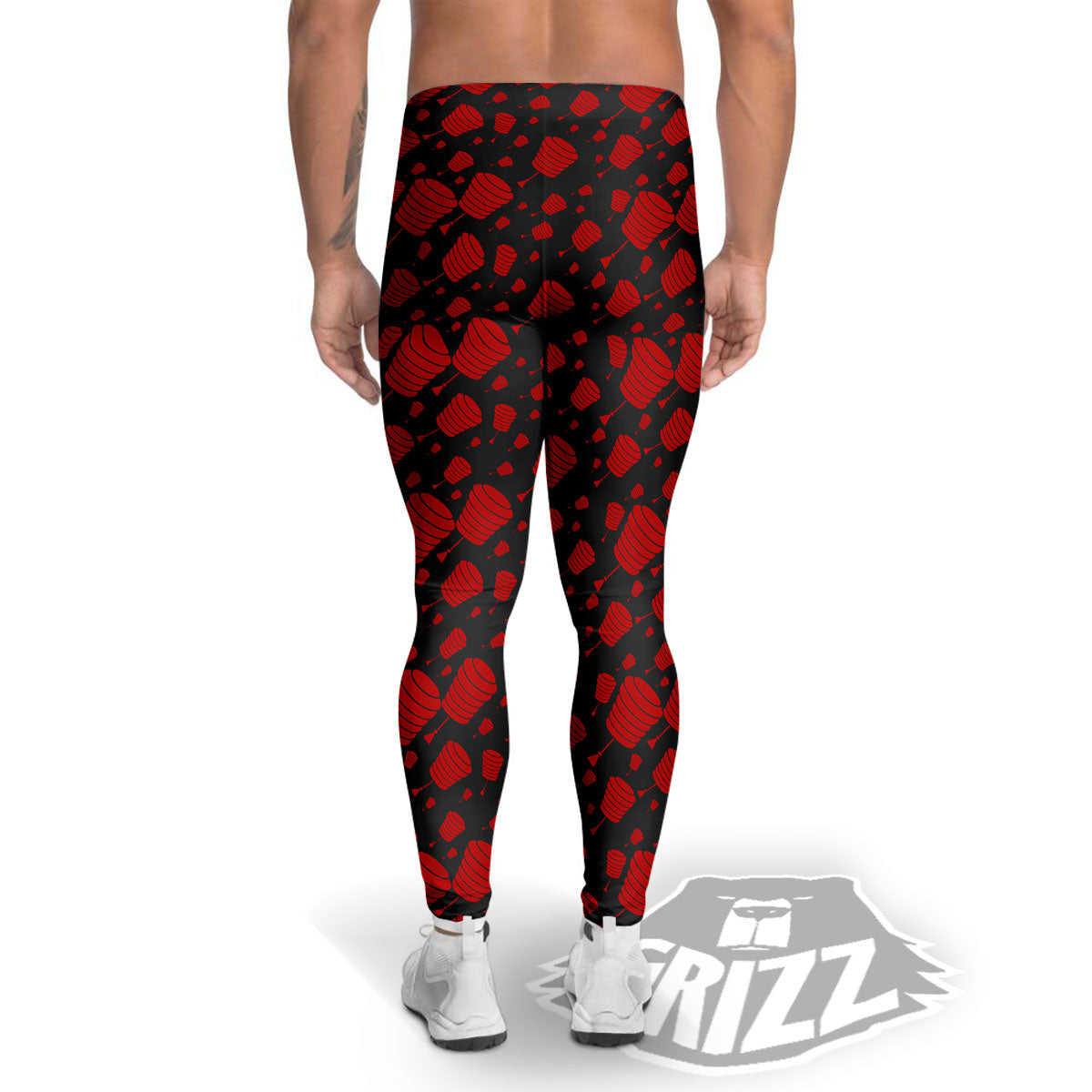 Chinese Red And Black Print Pattern Men's Leggings-grizzshop