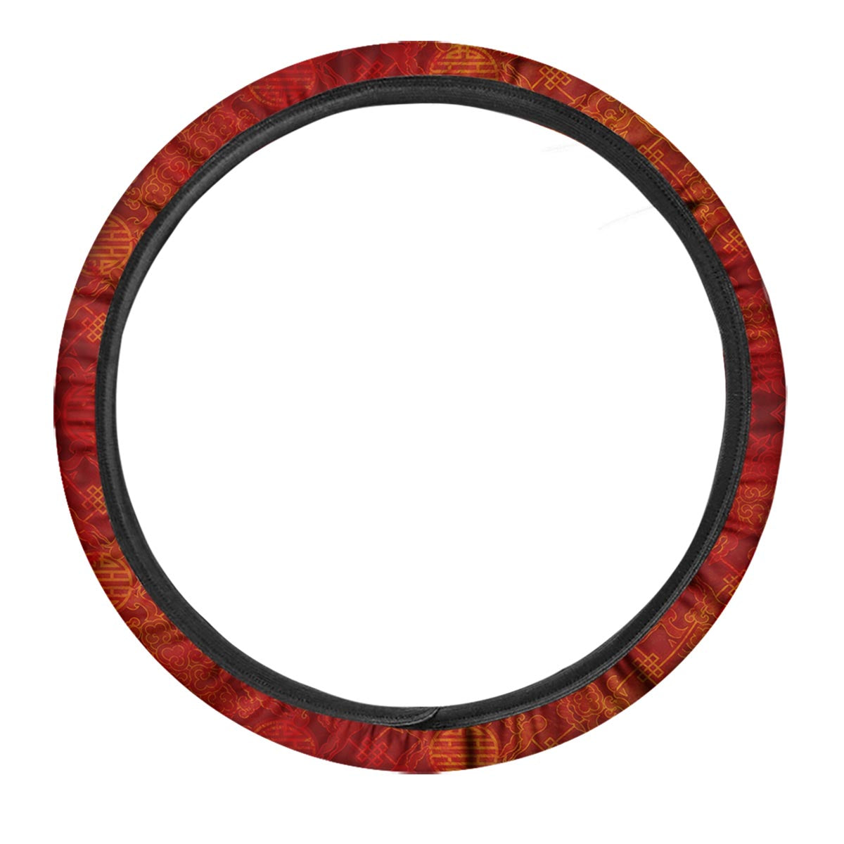 Chinese Red Print Pattern Car Steering Wheel Cover-grizzshop