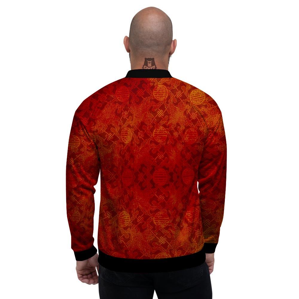 Chinese Red Print Pattern Men's Bomber Jacket-grizzshop