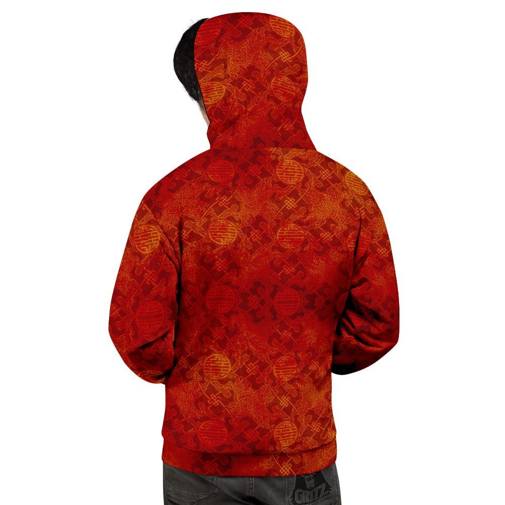 Chinese Red Print Pattern Men's Hoodie-grizzshop