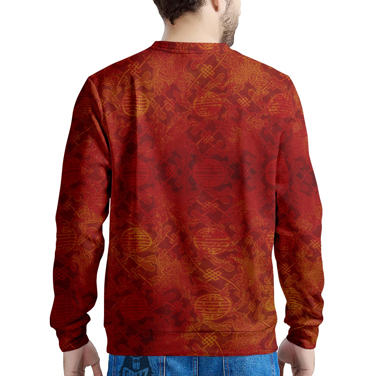 Chinese Red Print Pattern Men's Sweatshirt-grizzshop