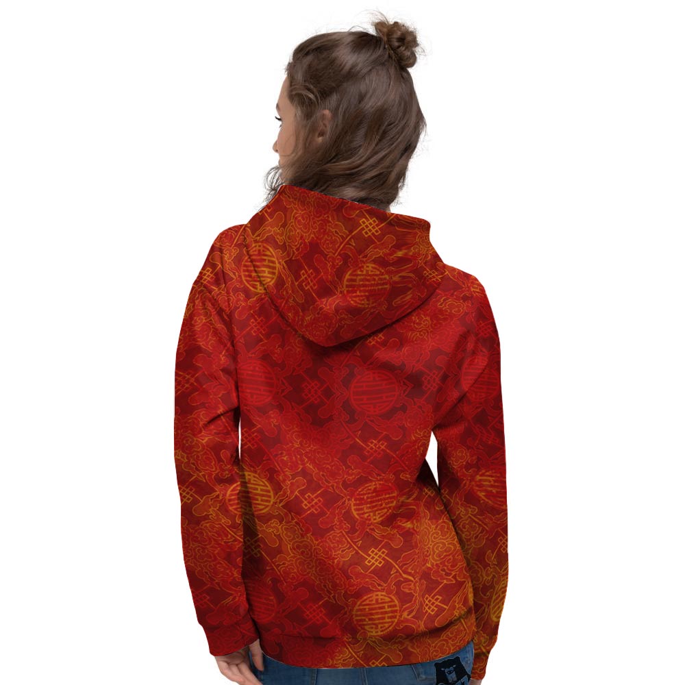Chinese Red Print Pattern Women's Hoodie-grizzshop