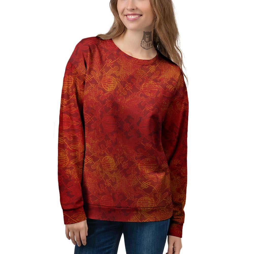 Chinese Red Print Pattern Women's Sweatshirt-grizzshop