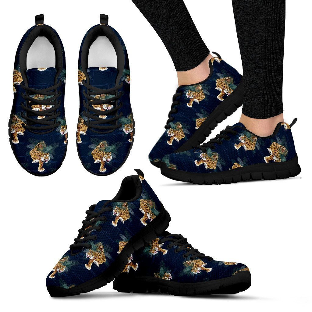 Chinese Tiger Pattern Print Black Sneaker Shoes For Men Women-grizzshop