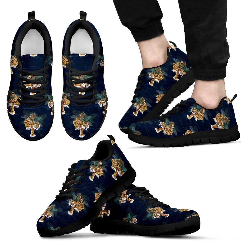 Chinese Tiger Pattern Print Black Sneaker Shoes For Men Women-grizzshop