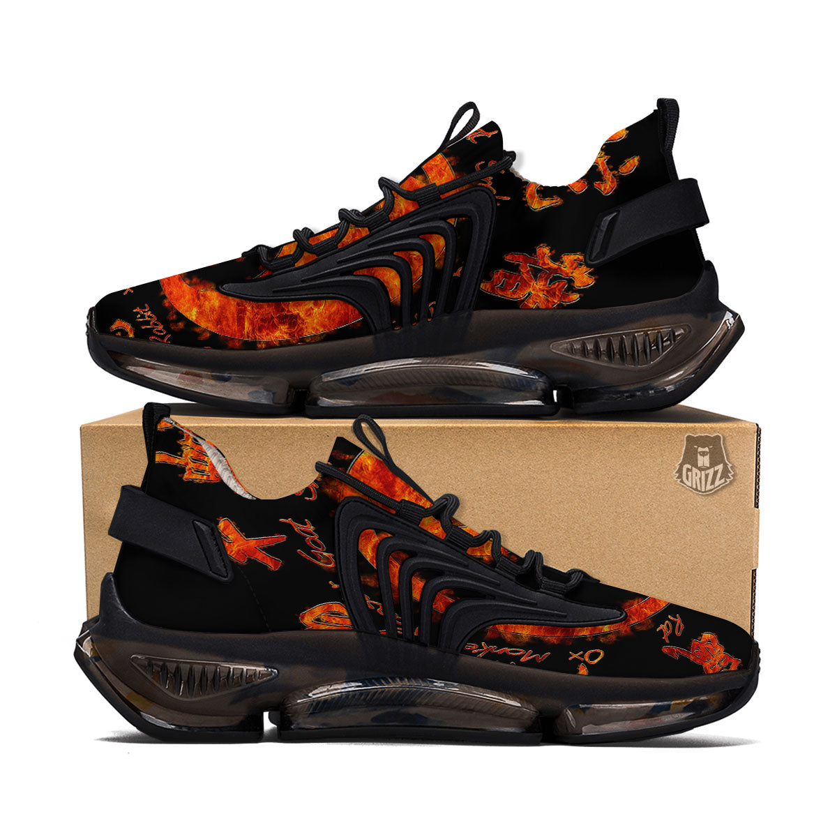 Chinese Zodiac Fire Yin Yang Print Black Gym Shoes-grizzshop