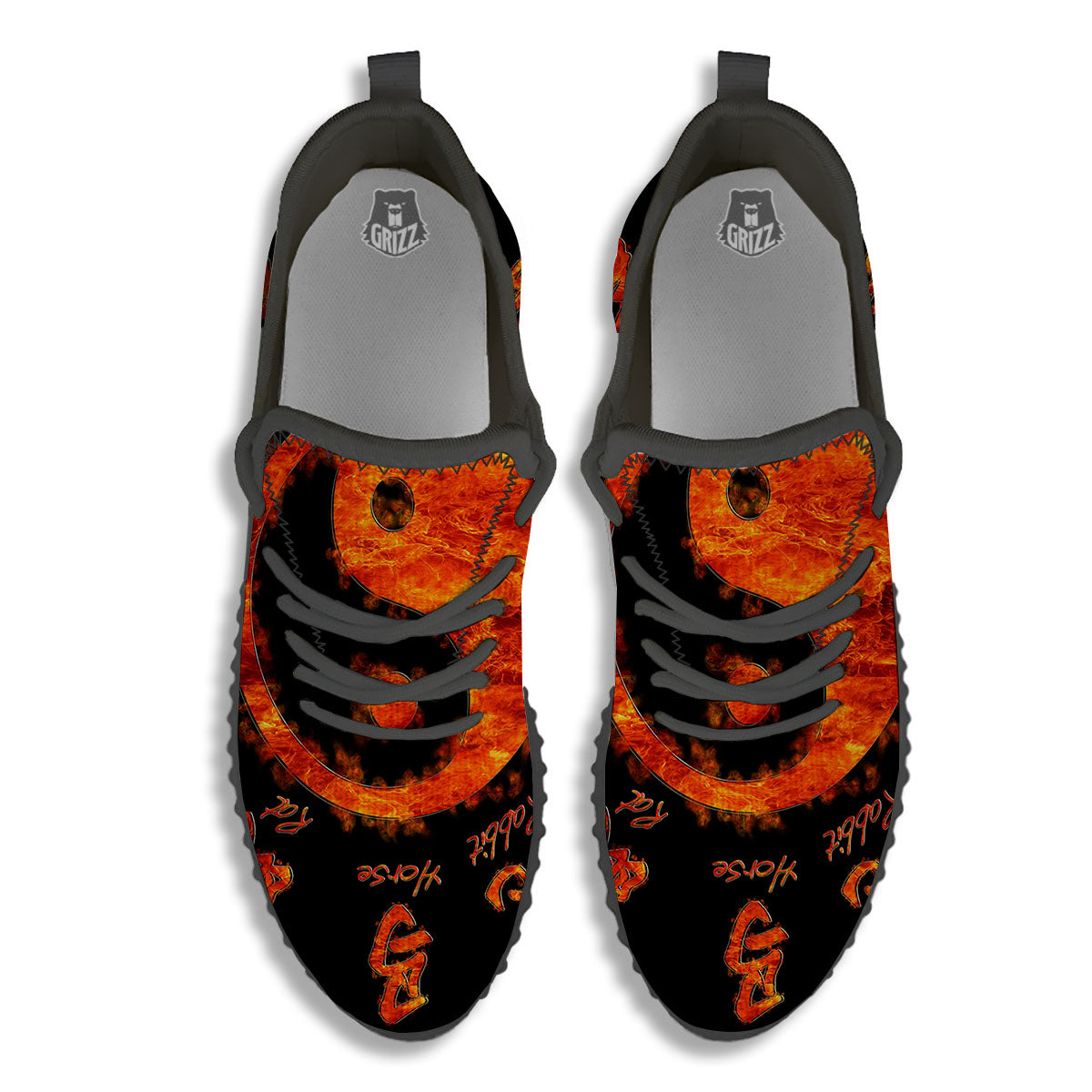 Chinese Zodiac Fire Yin Yang Print Black Walking Shoes-grizzshop