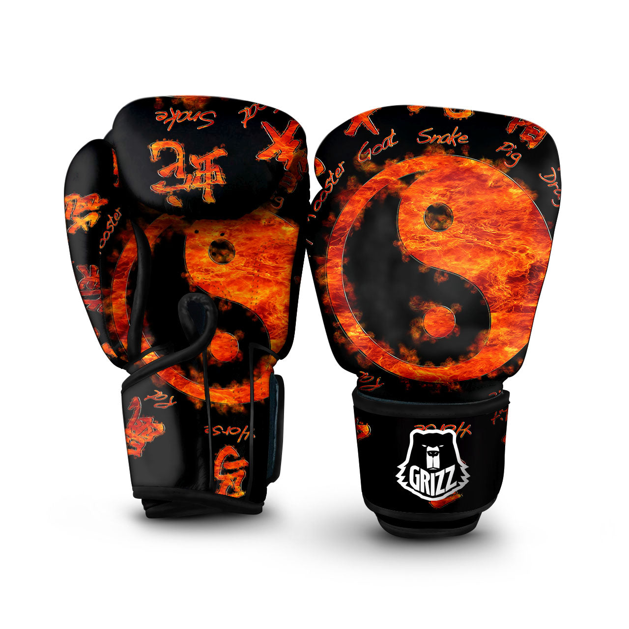Chinese Zodiac Fire Yin Yang Print Boxing Gloves-grizzshop