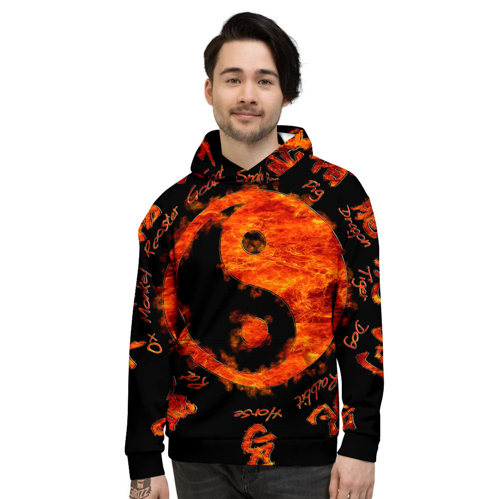 Chinese Zodiac Fire Yin Yang Print Men's Hoodie-grizzshop