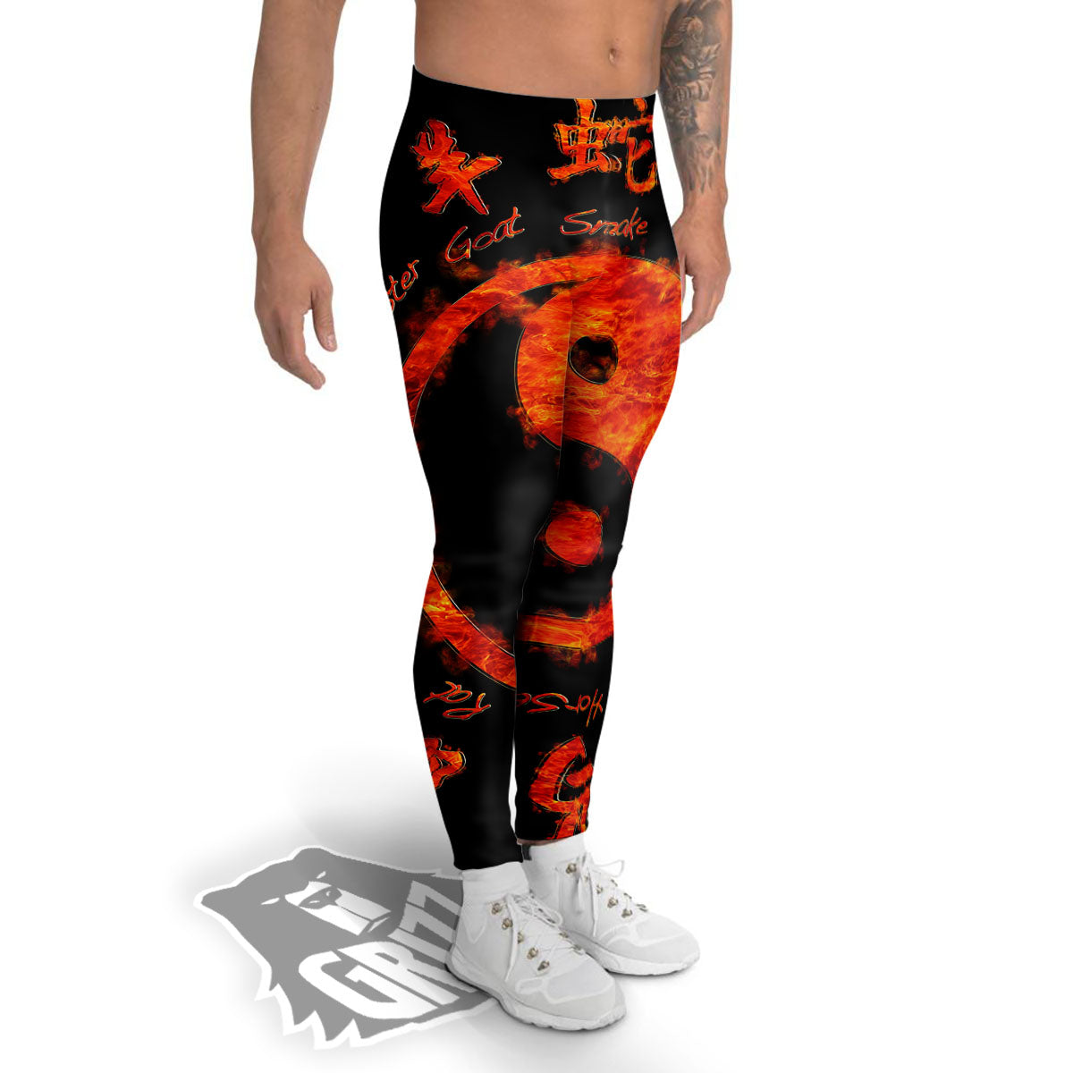 Chinese Zodiac Fire Yin Yang Print Men's Leggings-grizzshop
