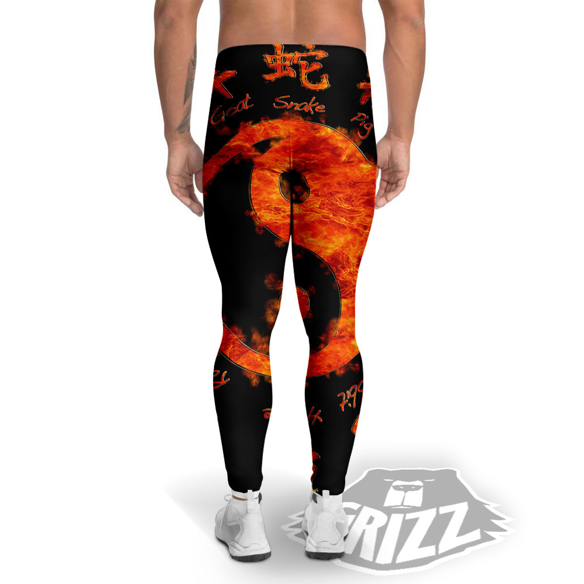 Chinese Zodiac Fire Yin Yang Print Men's Leggings-grizzshop