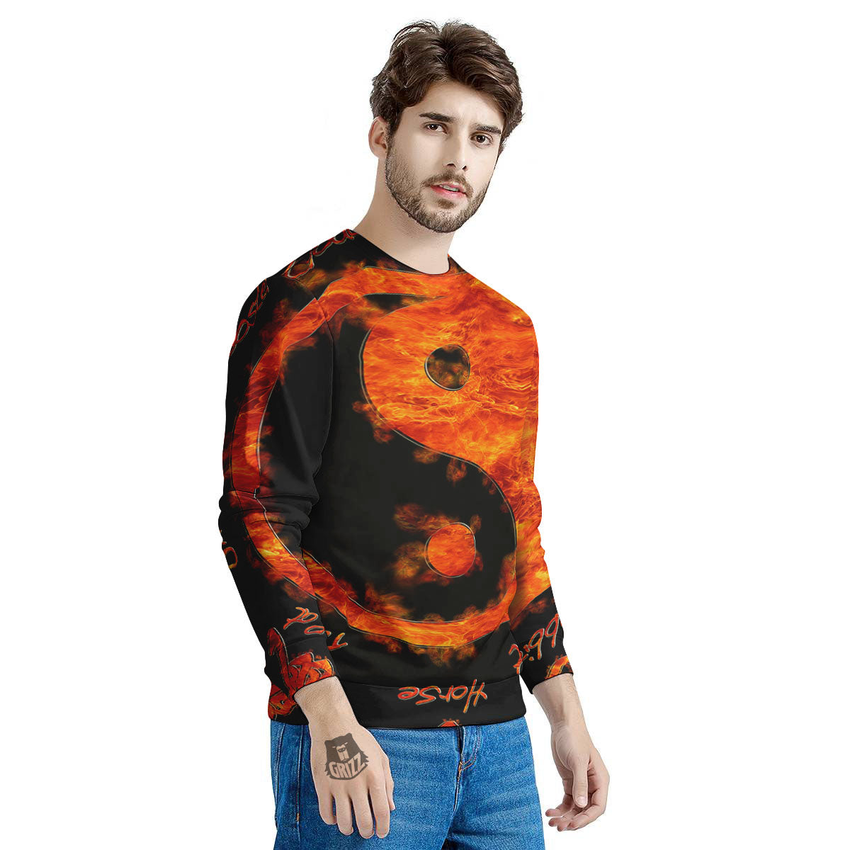 Chinese Zodiac Fire Yin Yang Print Men's Sweatshirt-grizzshop