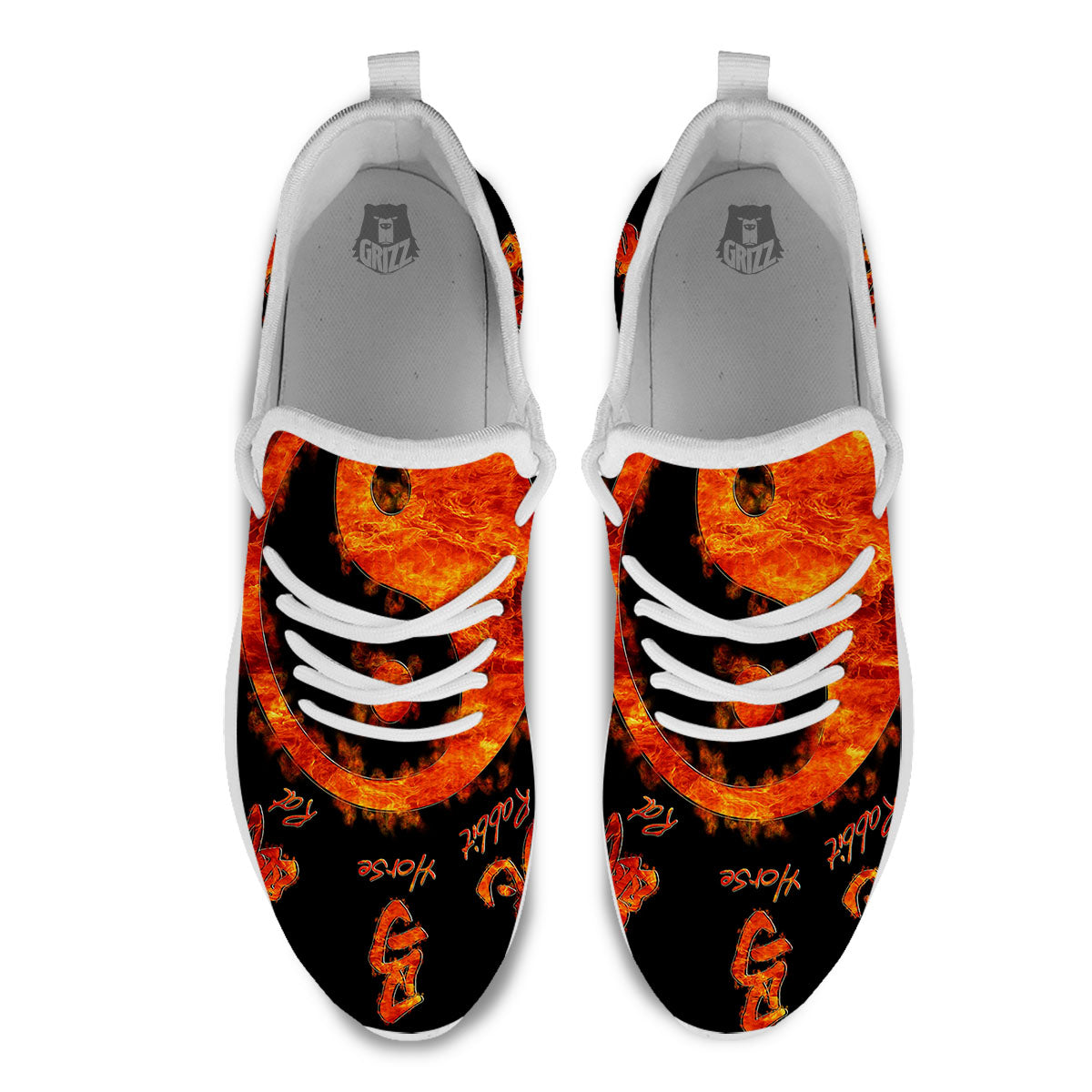 Chinese Zodiac Fire Yin Yang Print White Athletic Shoes-grizzshop