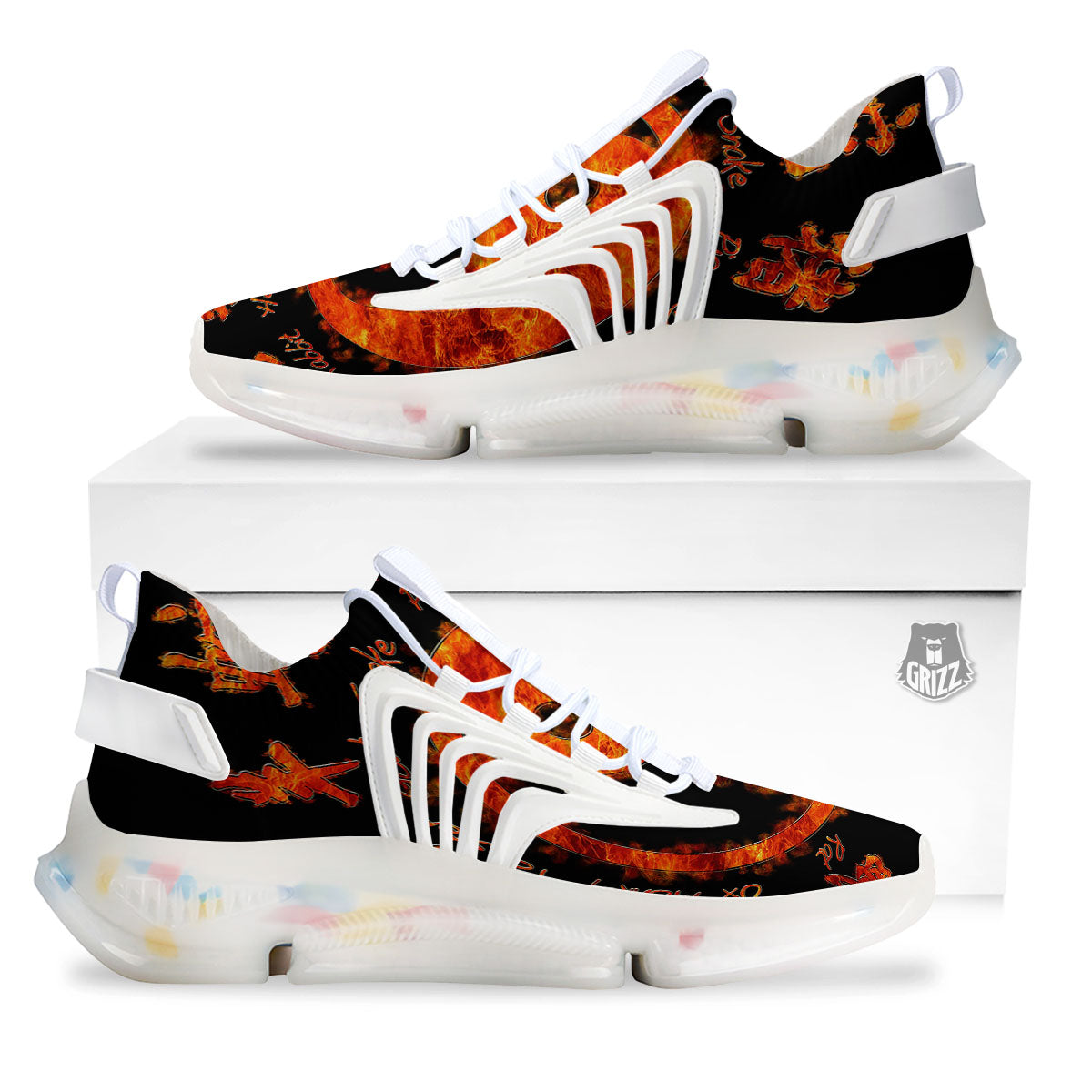 Chinese Zodiac Fire Yin Yang Print White Gym Shoes-grizzshop