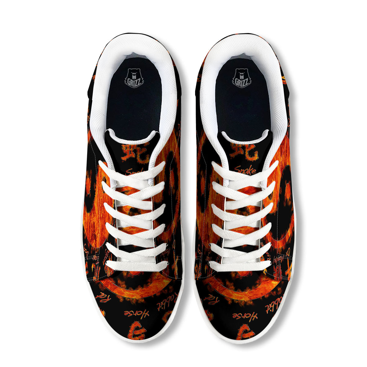 Chinese Zodiac Fire Yin Yang Print White Low Top Sneakers-grizzshop