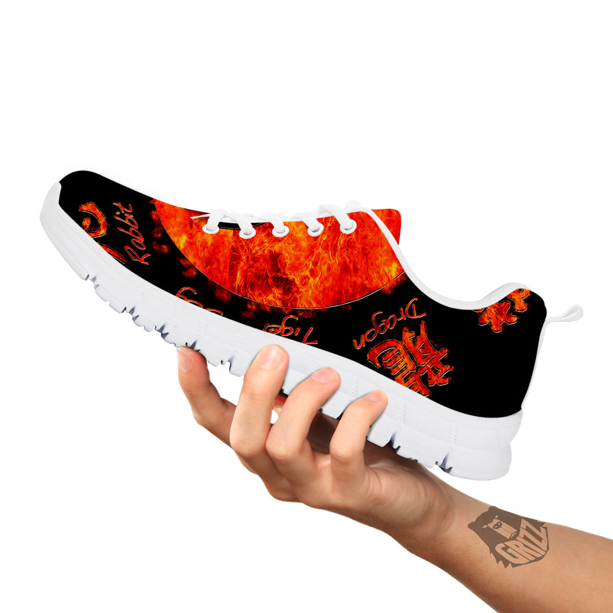 Chinese Zodiac Fire Yin Yang Print White Sneaker-grizzshop