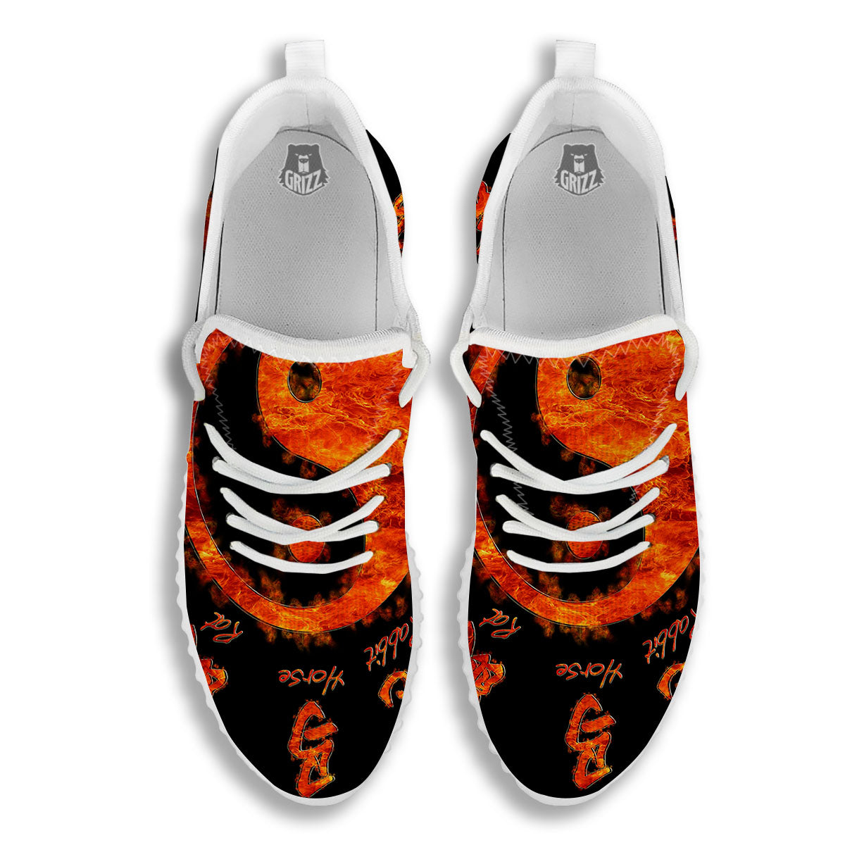 Chinese Zodiac Fire Yin Yang Print White Walking Shoes-grizzshop