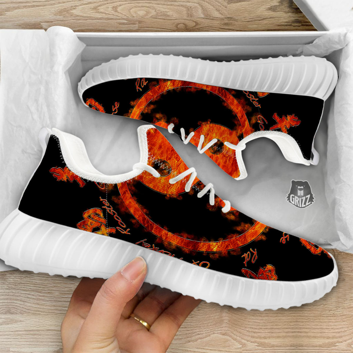 Chinese Zodiac Fire Yin Yang Print White Walking Shoes-grizzshop