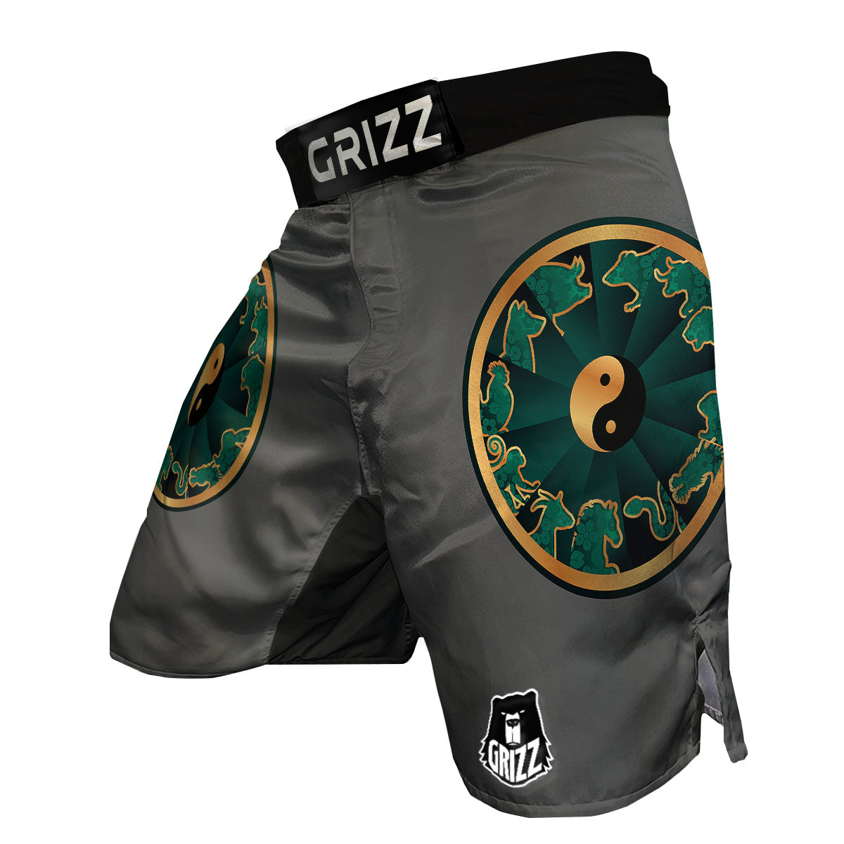 Chinese Zodiac Gold And Green Print MMA Shorts-grizzshop