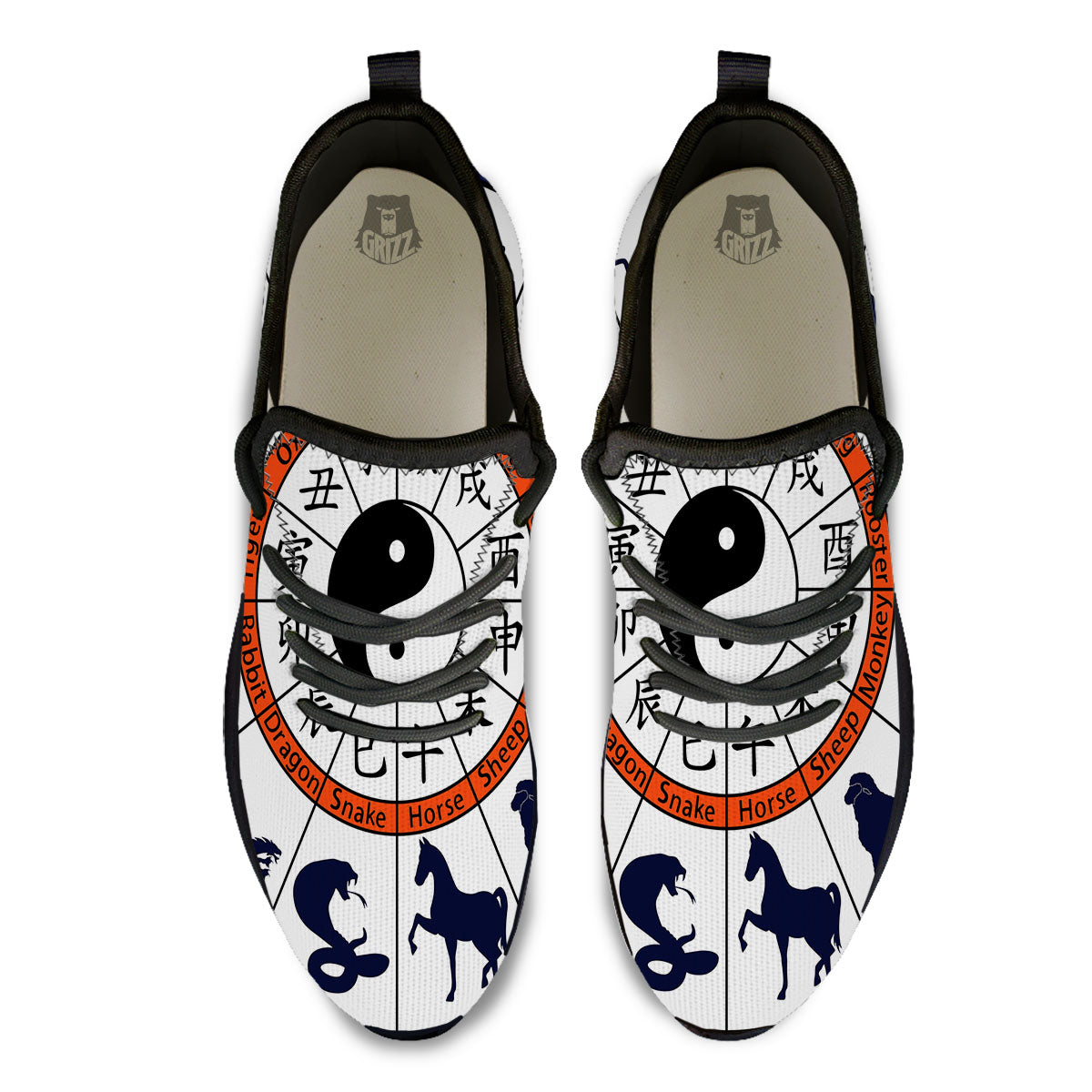 Chinese Zodiac Signs Yin Yang Print Black Athletic Shoes-grizzshop